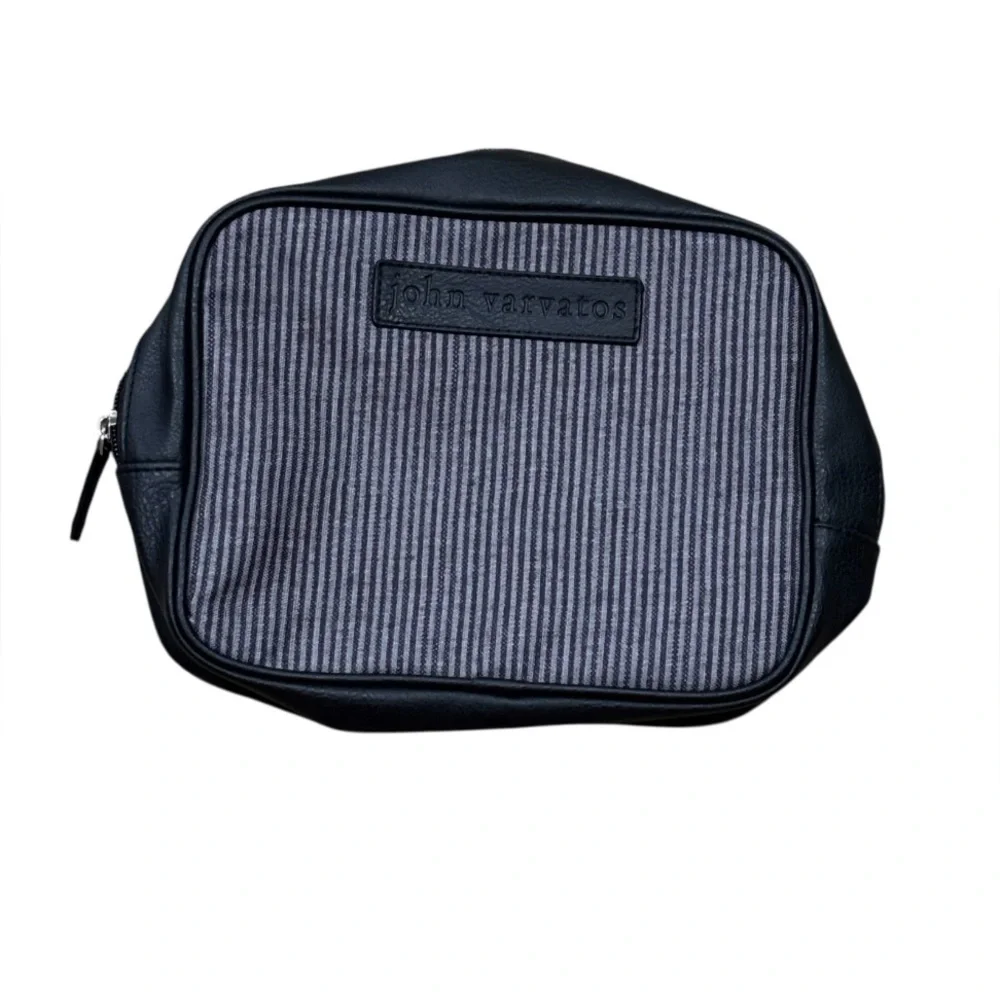 John Varvatos Gray Black Striped Travel Case 7” high x 11” wide
